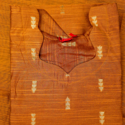 Kurti - 3 Piece Kurti Set - Rust Orange Raw Silk