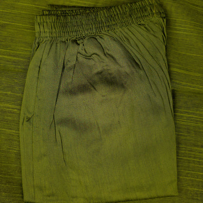 Kurti - 3 Piece Kurti Set - Olive Green Raw Silk