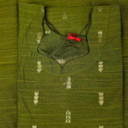 Kurti - 3 Piece Kurti Set - Olive Green Raw Silk