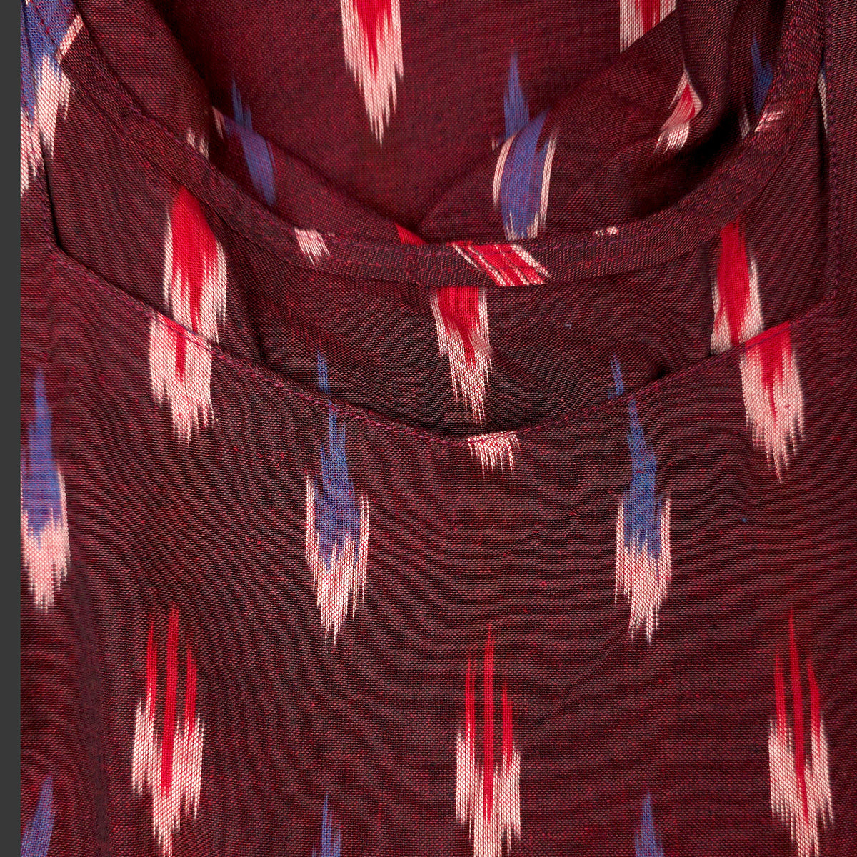 Kurti - Ikkat Kurti Top - Deep Maroon Ikkat