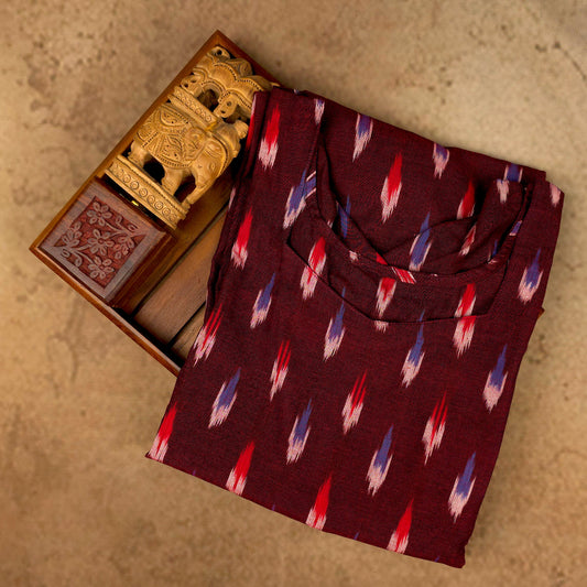 Kurti - Ikkat Kurti Top - Deep Maroon Ikkat