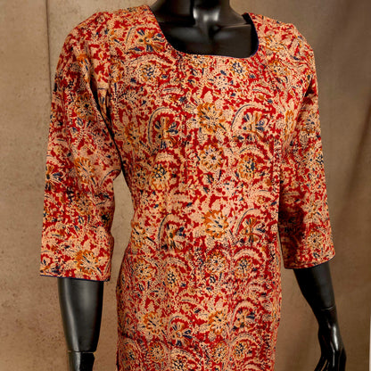 Kurti - Kalamkari Kurti Top - Red print