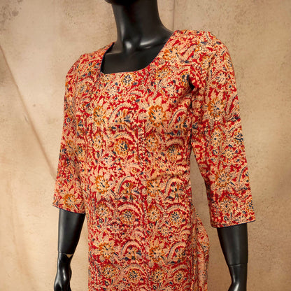 Kurti - Kalamkari Kurti Top - Red print