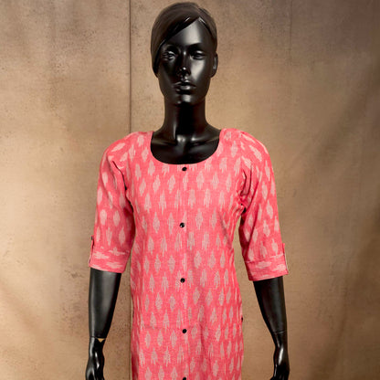Kurti - Ikkat Kurti Top - Pink Ikkat