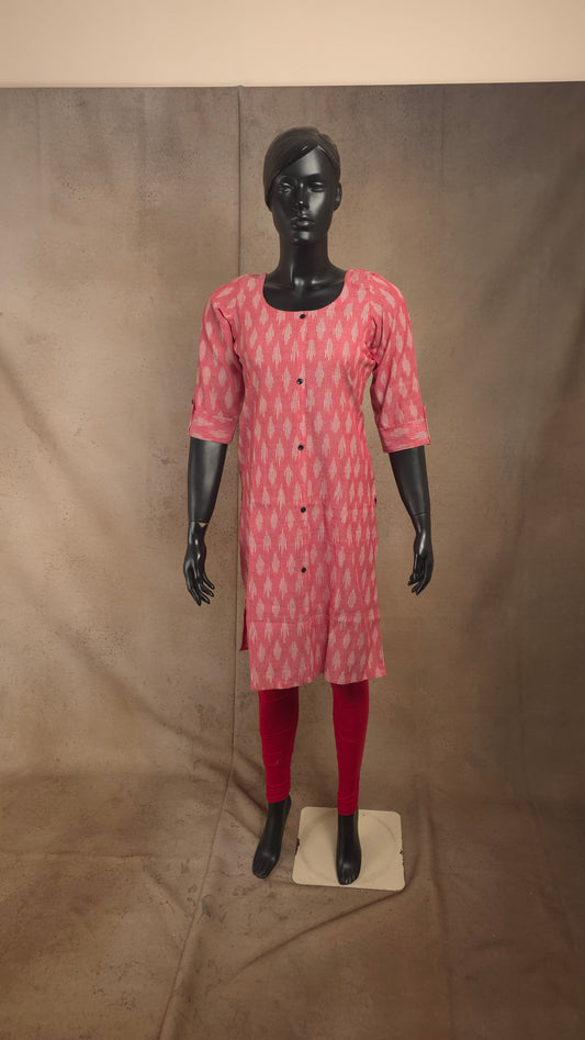 Kurti - Ikkat Kurti Top - Pink Ikkat