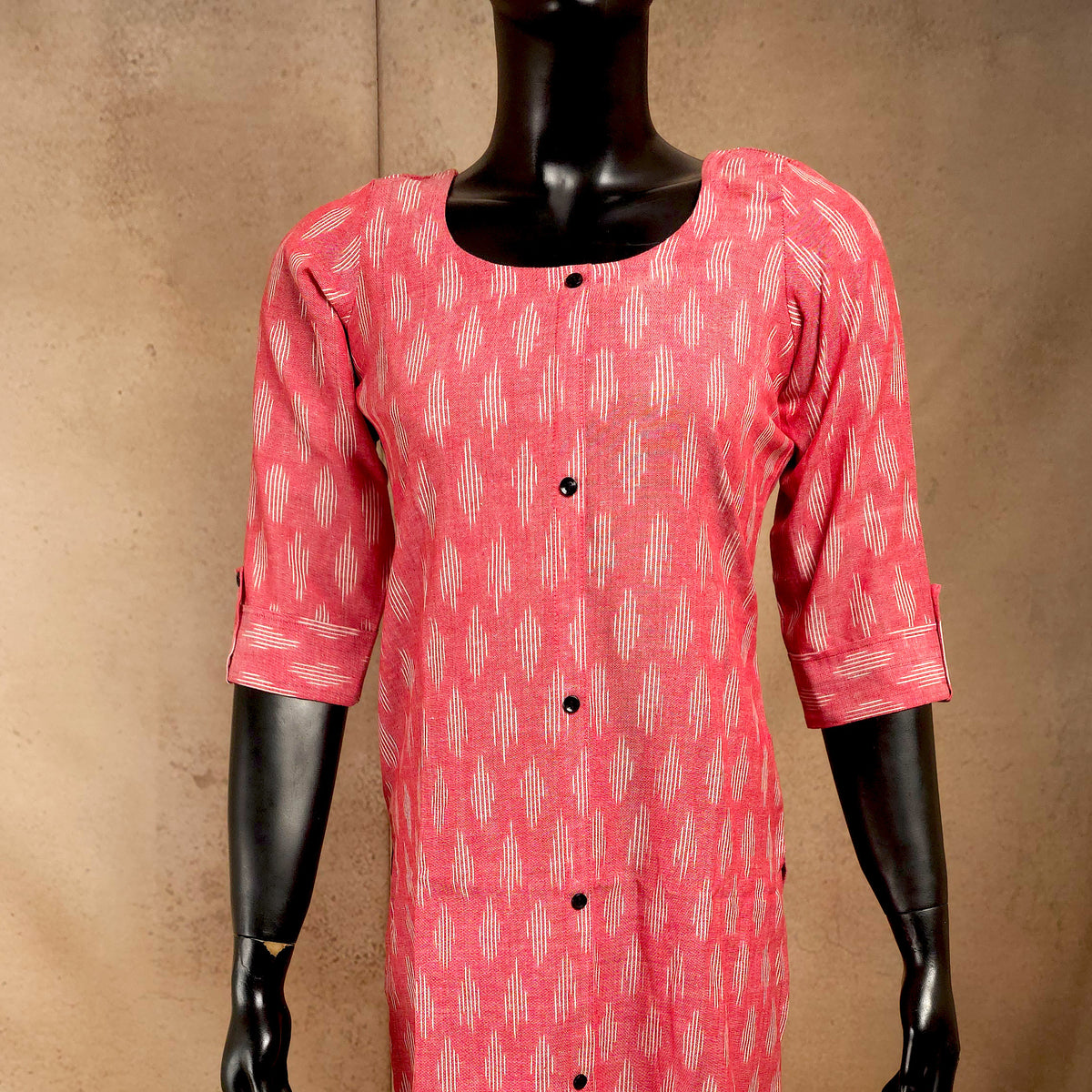 Kurti - Ikkat Kurti Top - Pink Ikkat