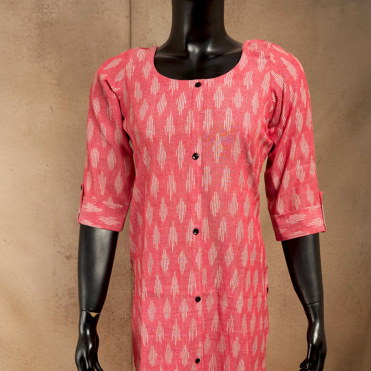 Kurti - Ikkat Kurti Top - Pink Ikkat