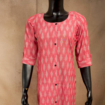 Kurti - Ikkat Kurti Top - Pink Ikkat