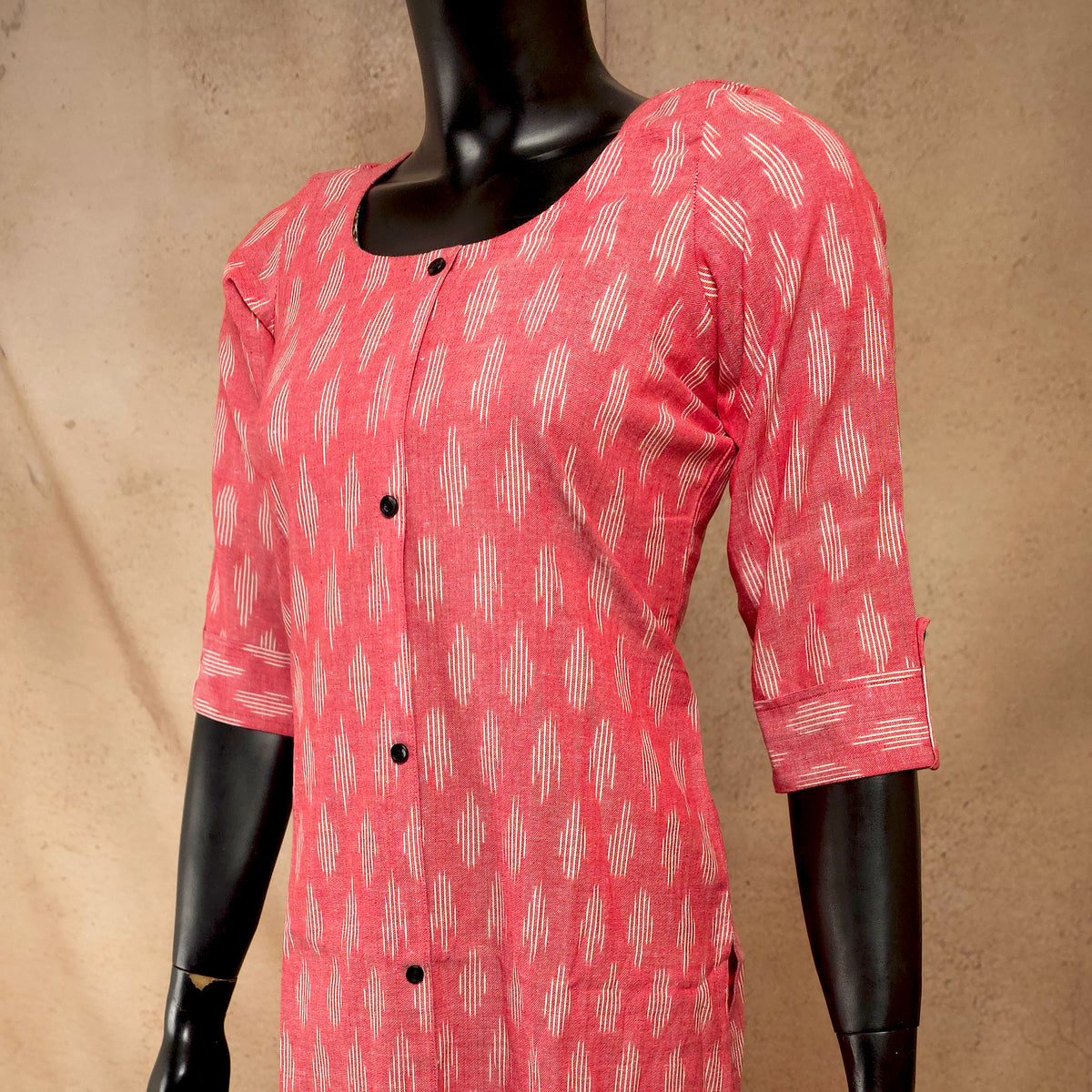Kurti - Ikkat Kurti Top - Pink Ikkat
