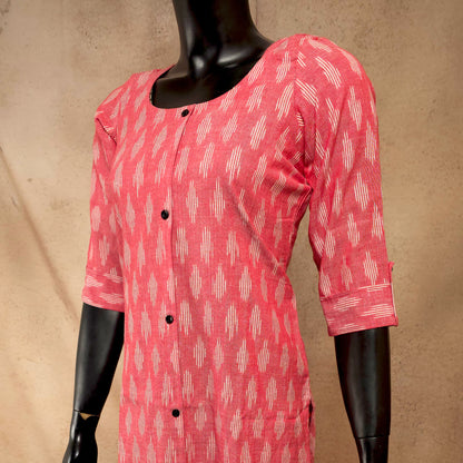 Kurti - Ikkat Kurti Top - Pink Ikkat