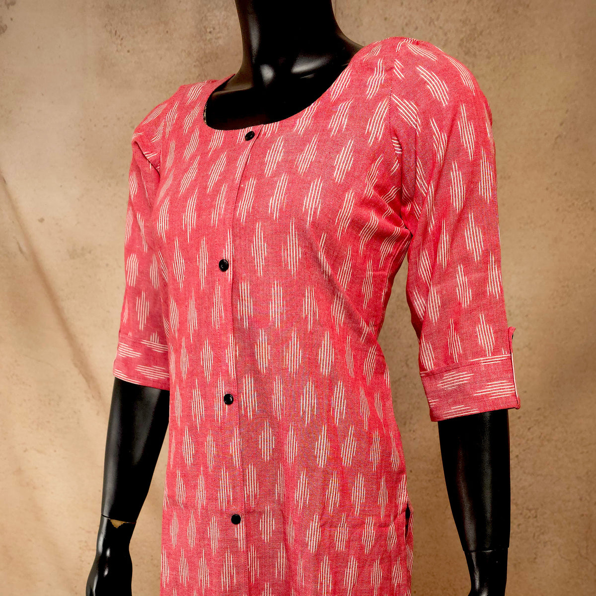 Kurti - Ikkat Kurti Top - Pink Ikkat