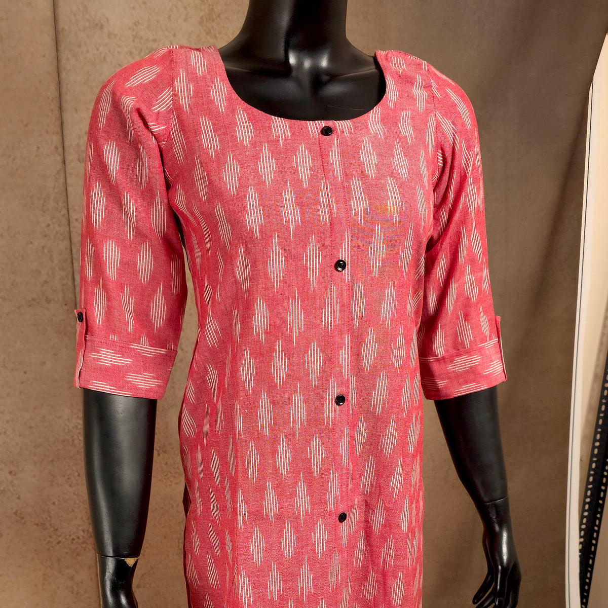 Kurti - Ikkat Kurti Top - Pink Ikkat