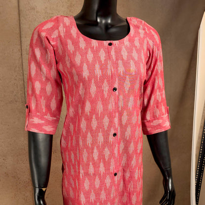 Kurti - Ikkat Kurti Top - Pink Ikkat