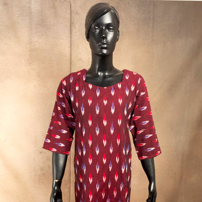 Kurti - Ikkat Kurti Top - Deep Maroon Ikkat