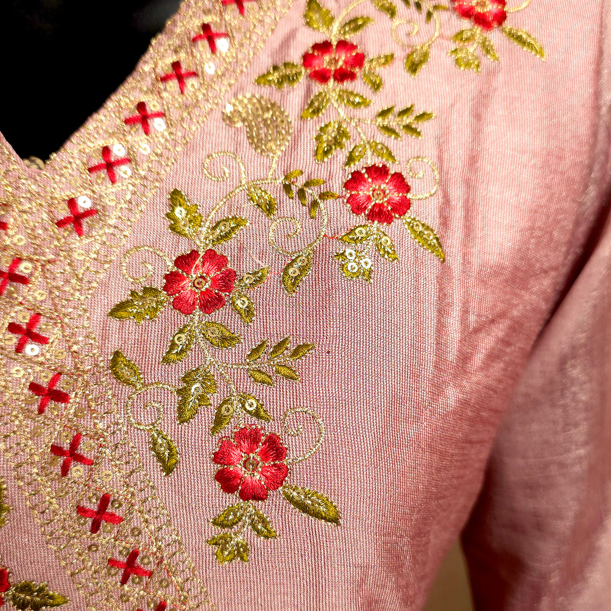 Kurti - 3 Piece Kurti Set - Dusty Rose Pink Embroidered