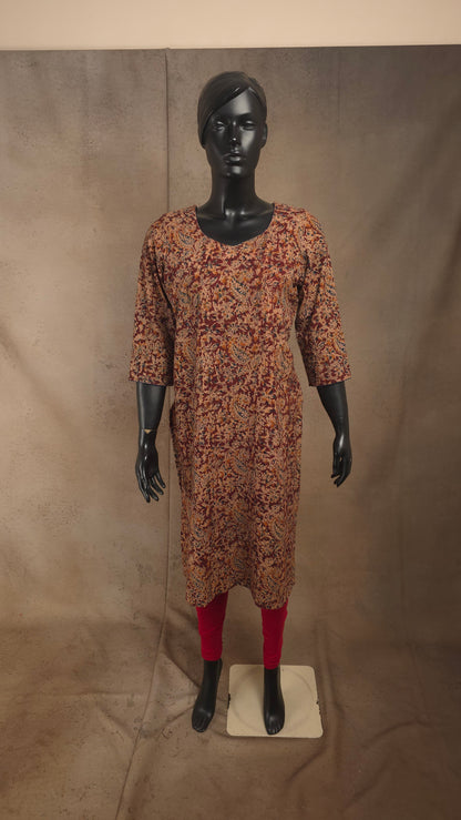 Kurti - Kalamkari Kurti Top - Red print