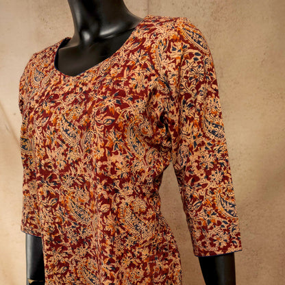 Kurti - Kalamkari Kurti Top - Red print