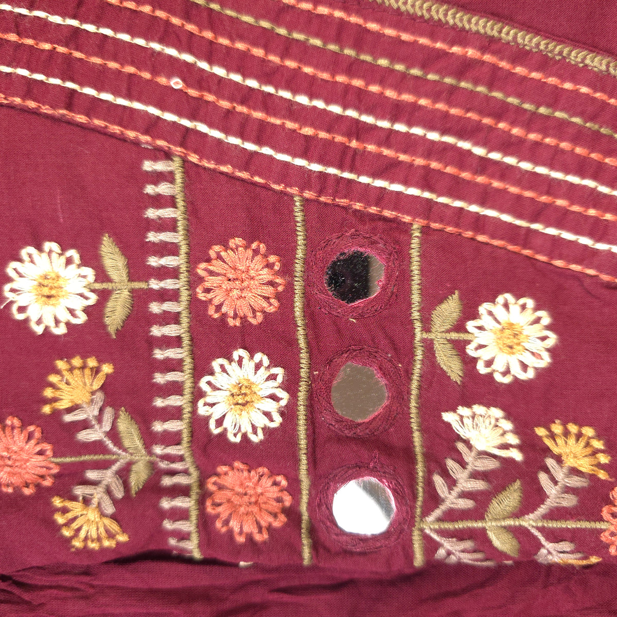Kurti - 3 Piece Kurti Set - Wine Maroon Embroidered