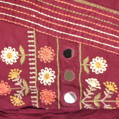 Kurti - 3 Piece Kurti Set - Wine Maroon Embroidered