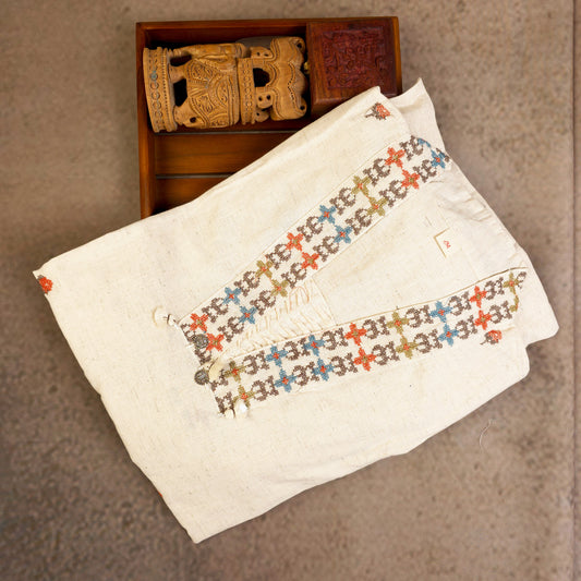 Kurti - 3 Piece Kurti Set - Off-white multicolour embroidery