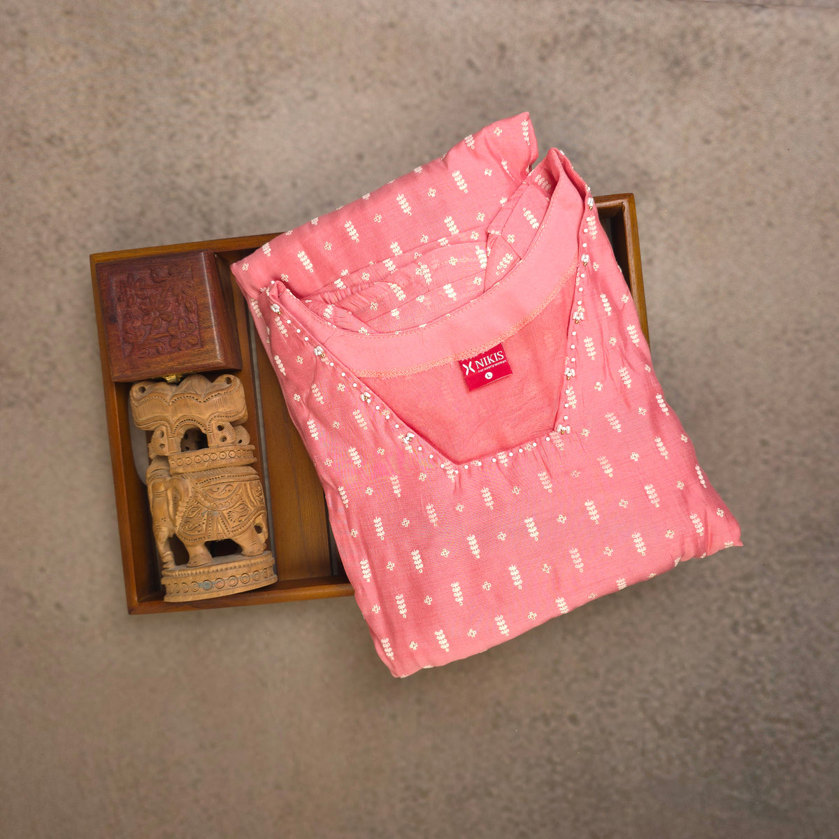 Kurti - 3 Piece Kurti Set - Coral Pink