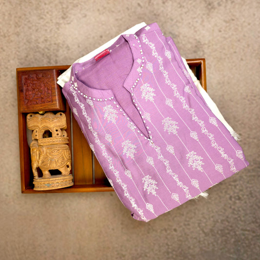 Kurti - 3 Piece Kurti Set - Lavender Purple