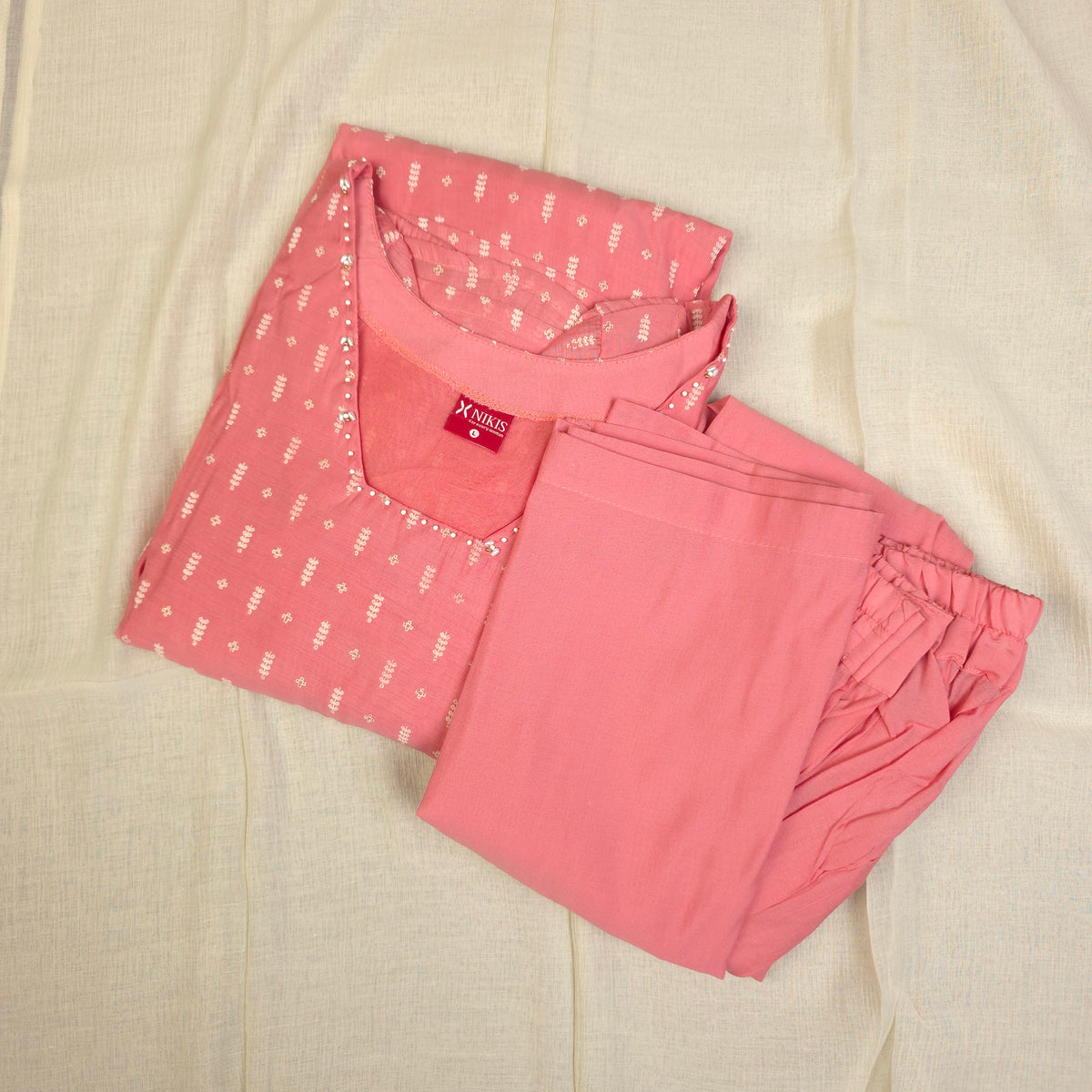 Kurti - 3 Piece Kurti Set - Coral Pink