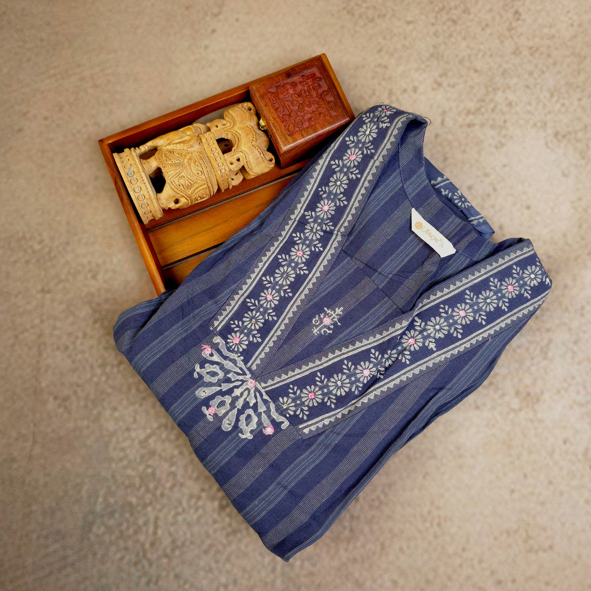 Kurti - 3 Piece Kurti Set - Muted Indigo