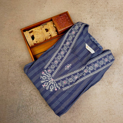Kurti - 3 Piece Kurti Set - Muted Indigo
