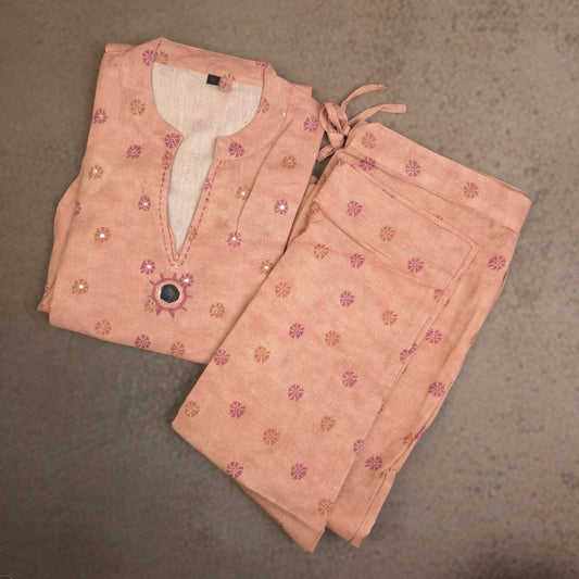 Kurti - 2 Piece Kurti Set - Peach
