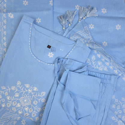 Kurti - 3 Piece Kurti Set - Powder Blue