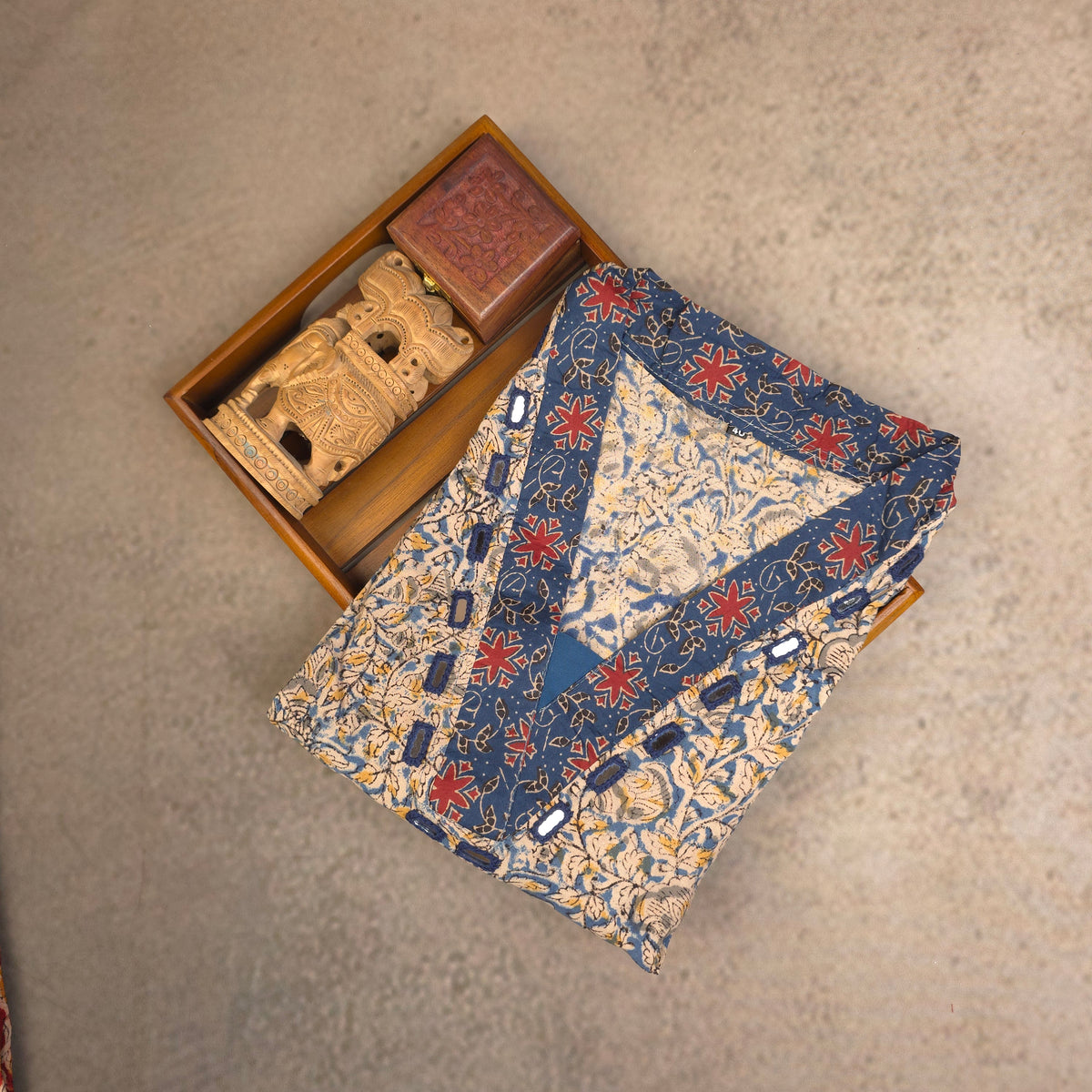 Kurti - 2 Piece Kurti Set - Blue Kalamkari Print