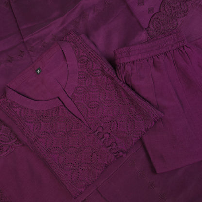 Kurti - 3 Piece Kurti Set - Plum/Mulberry