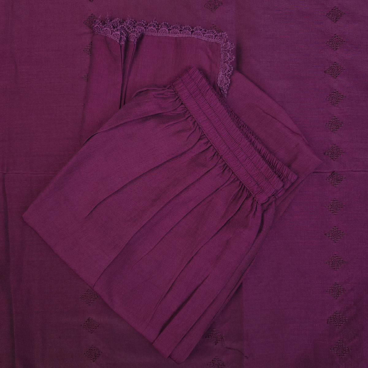 Kurti - 3 Piece Kurti Set - Plum/Mulberry