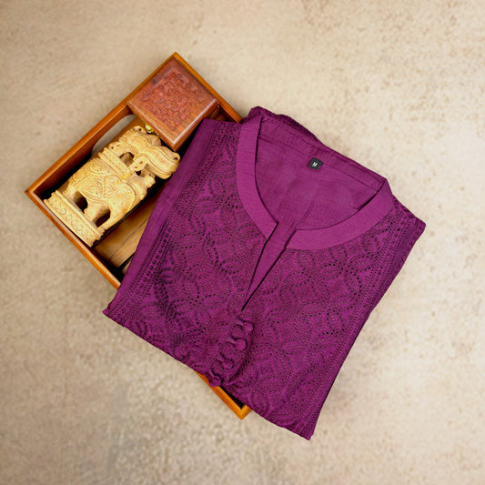 Kurti - 3 Piece Kurti Set - Plum/Mulberry