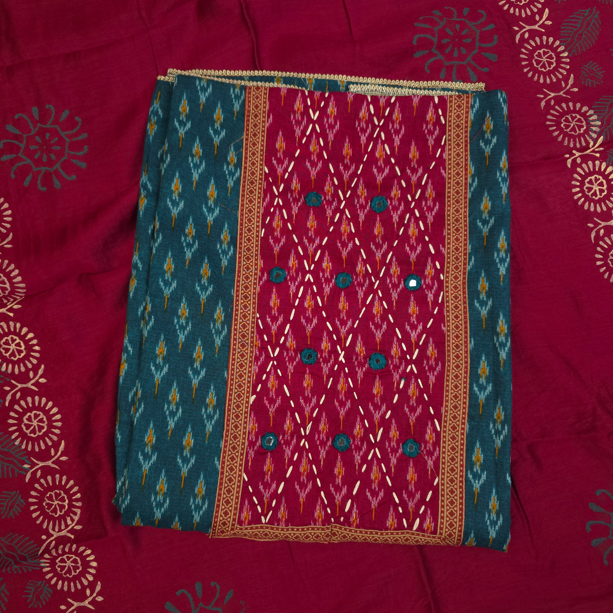 Salwar Material - Teal & Maroon