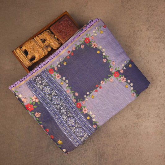 Saree - Linen Tissue - Lavender & Navy