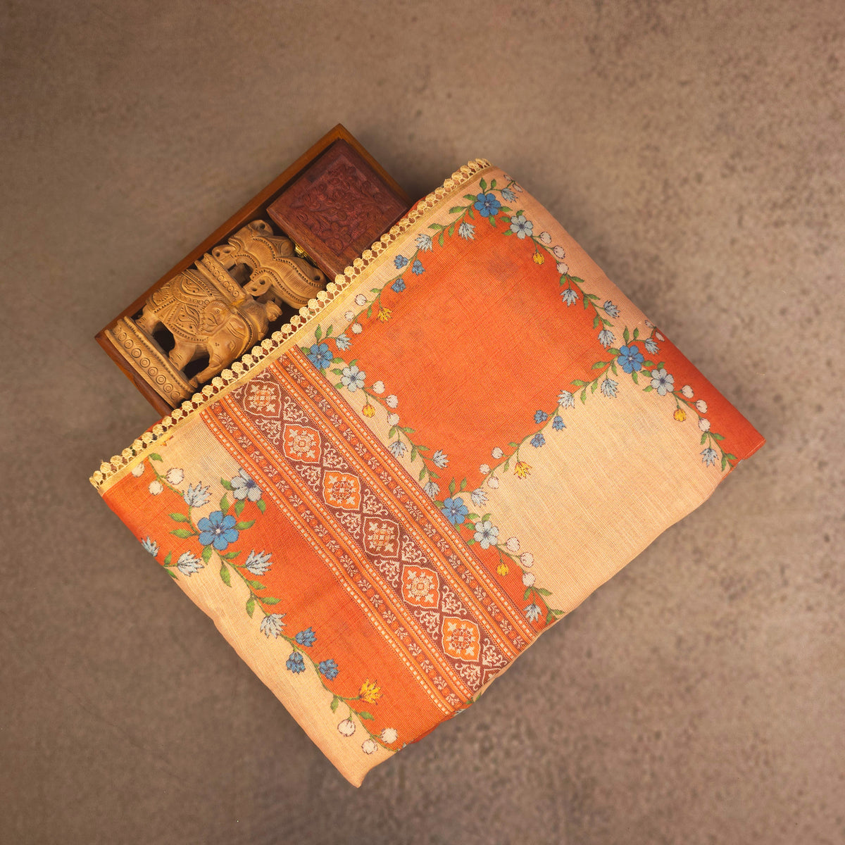 Saree - Linen Tissue - Orange