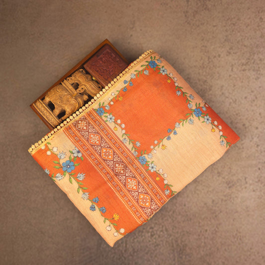 Saree - Linen Tissue - Orange