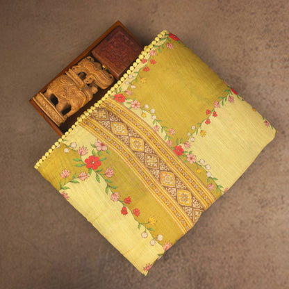 Saree - Linen Tissue - Yellow