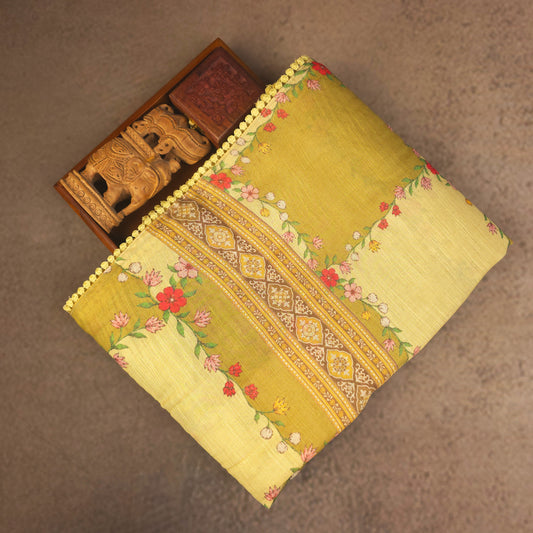 Saree - Linen Tissue - Yellow
