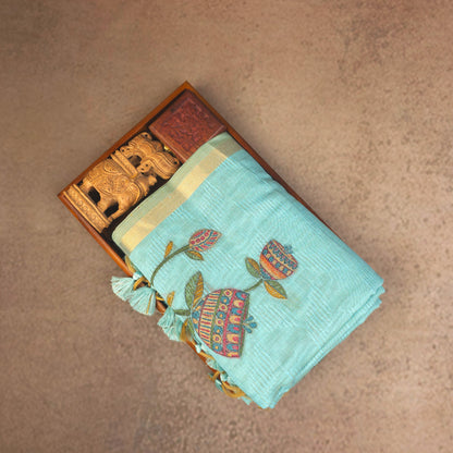 Cotton Saree - Light Blue
