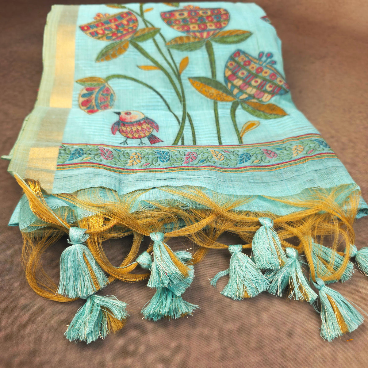 Cotton Saree - Light Blue