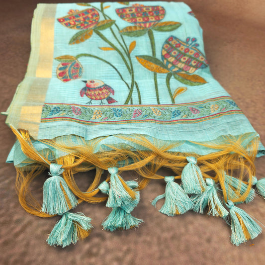 Cotton Saree - Light Blue