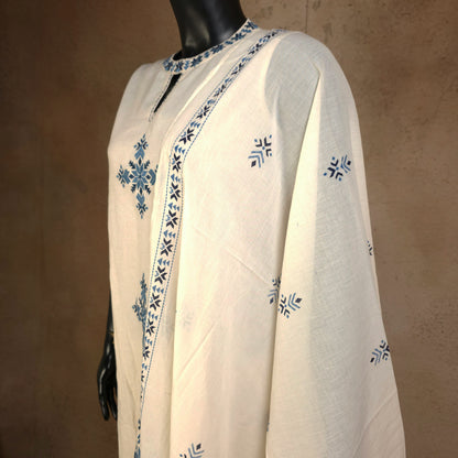 Kurti - 3 Piece Kurti Set - Off-White & Blue Embroidered
