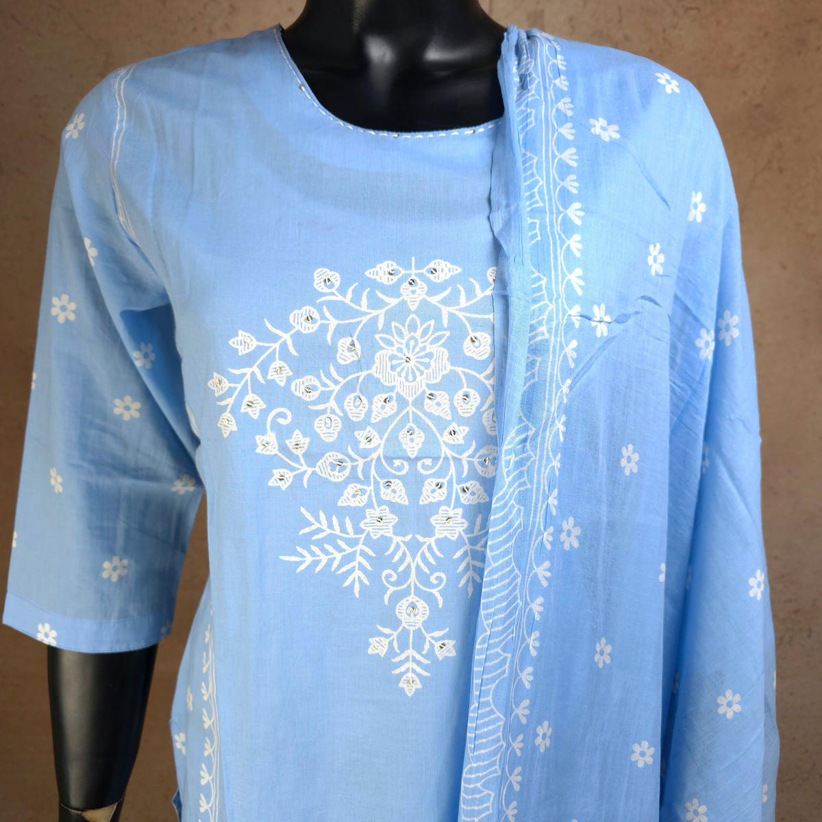 Kurti - 3 Piece Kurti Set - Powder Blue