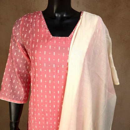 Kurti - 3 Piece Kurti Set - Coral Pink