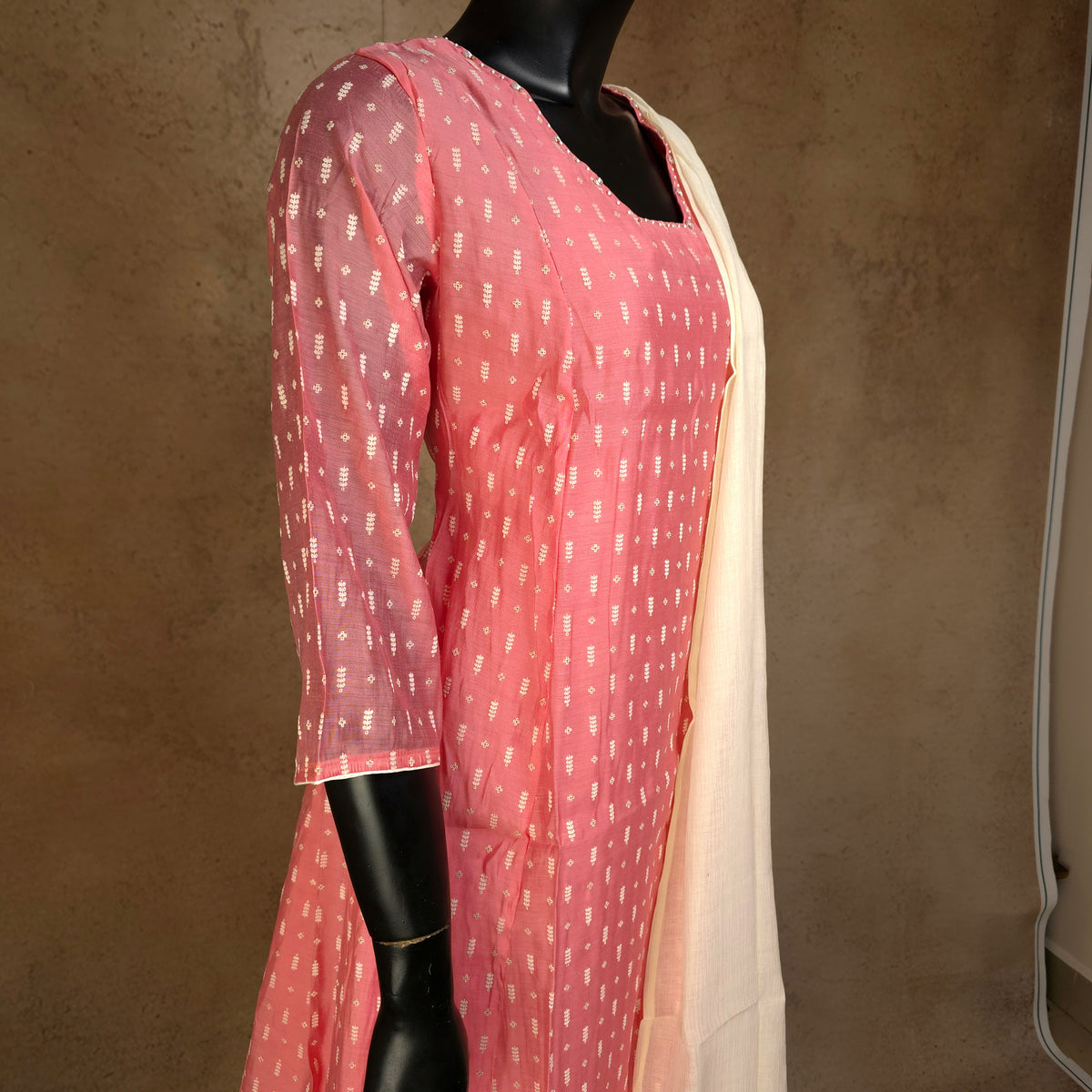 Kurti - 3 Piece Kurti Set - Coral Pink