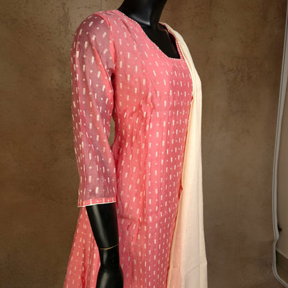Kurti - 3 Piece Kurti Set - Coral Pink