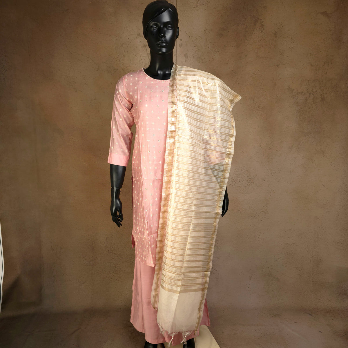 Kurti - 3 Piece Kurti Set - Soft Pink/Peach